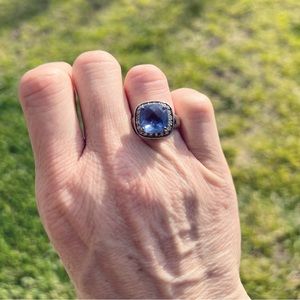 Blue topaz, CZ and silver ring